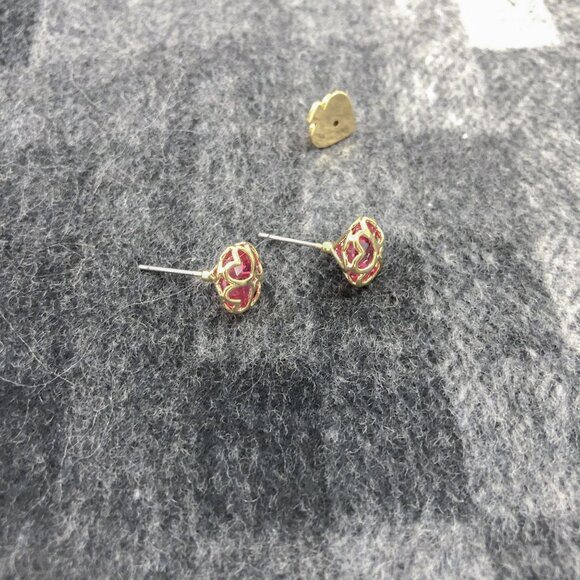 Authentic Kate Spade Something Sparkly Spade Gold Red Zirconia Stud Earrings - Picture 3 of 4